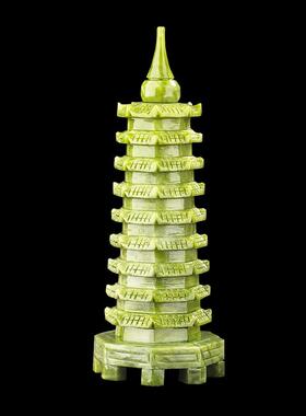 天然玉石雕刻文昌笔筒塔玉器工艺品居家饰品九层文昌塔玉石摆件