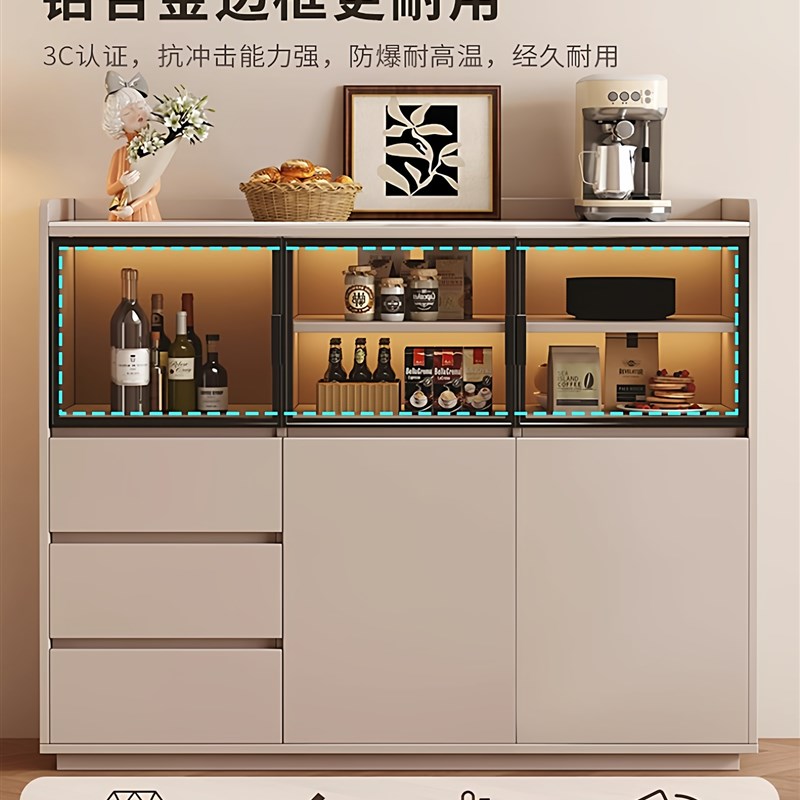 实木生态板餐边柜一体靠墙储物柜客厅家用轻奢酒柜厨房收纳柜矮柜