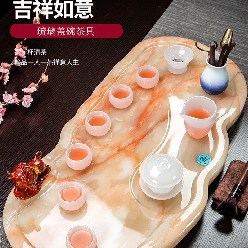 茶道高端手工功夫茶具套装家用北欧高档天然石材微晶石茶盘茶台
