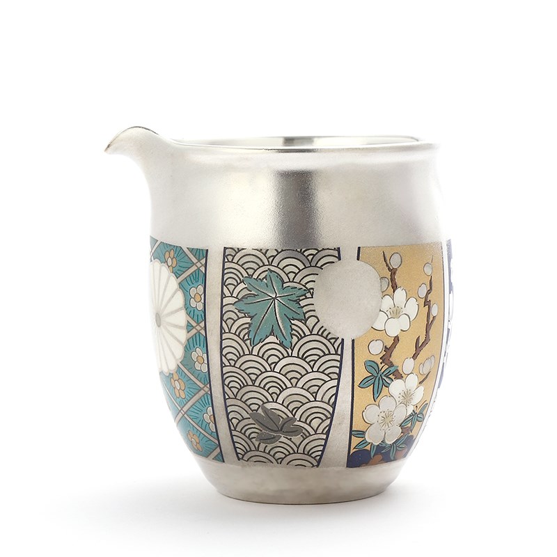 何赋森大师纯手工鎏银公道杯鎏银999万花茶海陶瓷匀杯功夫分茶器