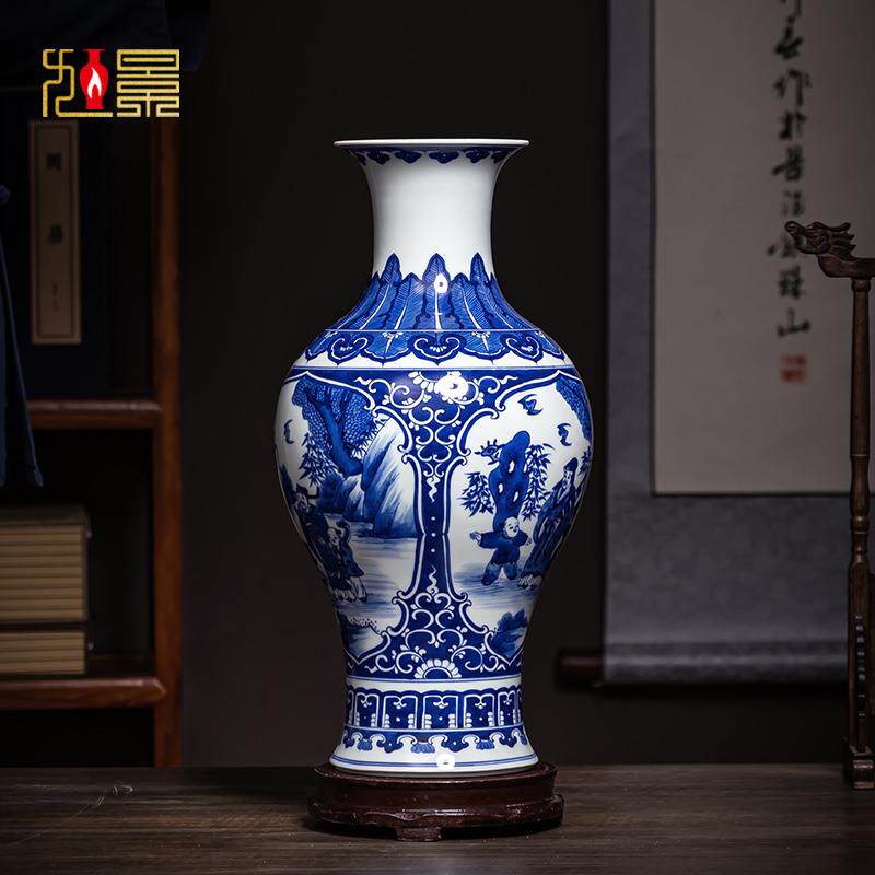 钟家窑景德镇观音瓶陶瓷花瓶青花瓷摆件中式仿古柴窑瓷器大号瓷瓶