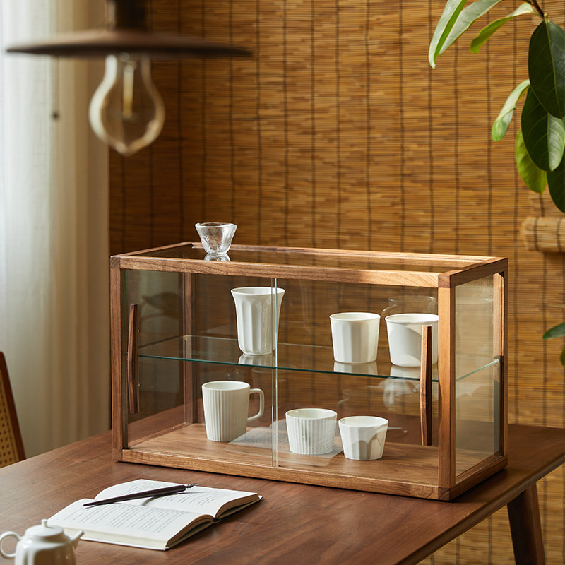 黑胡桃茶具玻璃展示柜茶杯文玩桌面实木收纳茶道零配