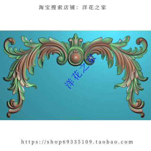 精雕图欧式木门洋花护墙门板上贴花门中长横花石雕图灰度图TF330
