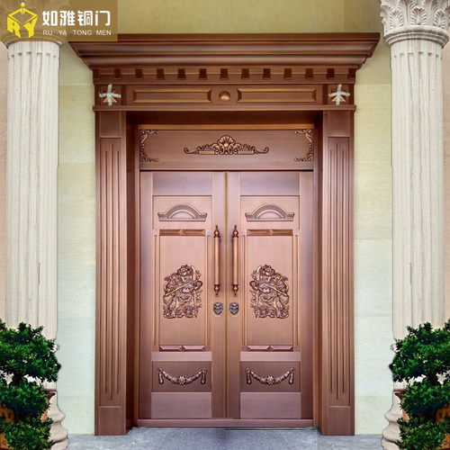 铜门别墅大门双开门农村自建房中式进户大门带门神图纯紫铜入户门