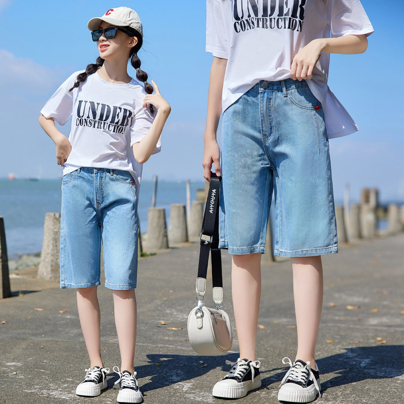 女大童牛仔短裤夏季薄款女童五分裤子儿童外穿时髦休闲潮夏装套装图片