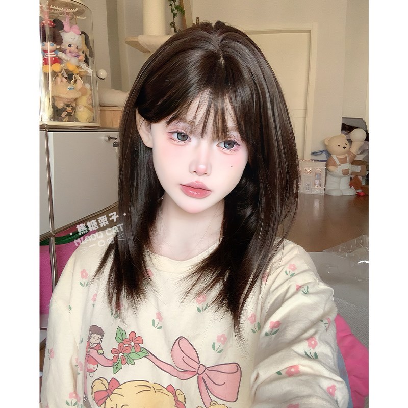 一口喵假发夏季自然逼真学生头中长发全头套整顶假发