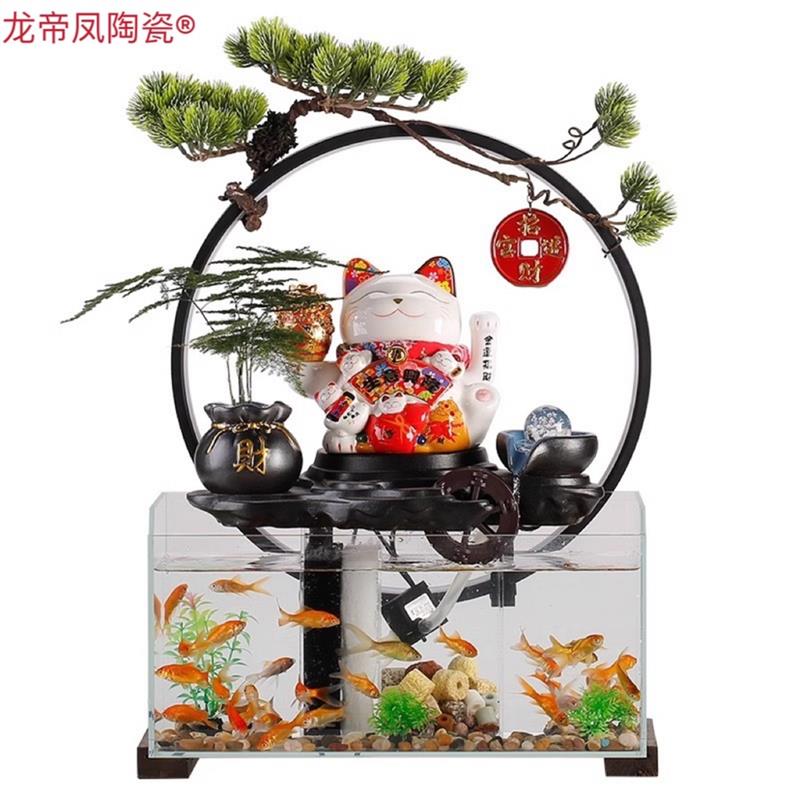 八年老店新品冲量新中式创意招财猫流水摆件客厅办公室装饰品桌面