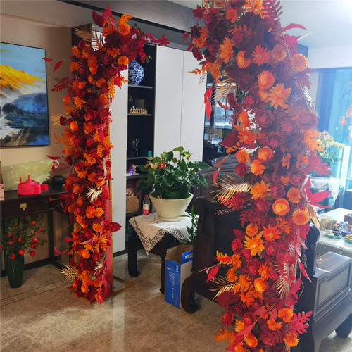 婚庆牛角们花艺拱门户外草坪婚礼羊角们鲜花拱门花架道具月亮门架