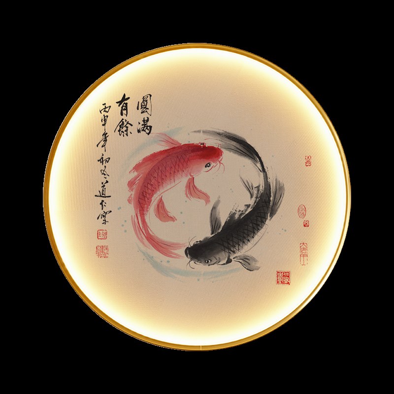 新中式圆形发光装饰画太极鱼八卦挂画led玄关招财壁画圆满有余