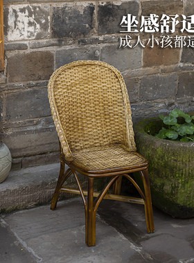 手工天然真藤椅子凳子阳台家用老人椅夏季户外老式靠背腾椅三件套
