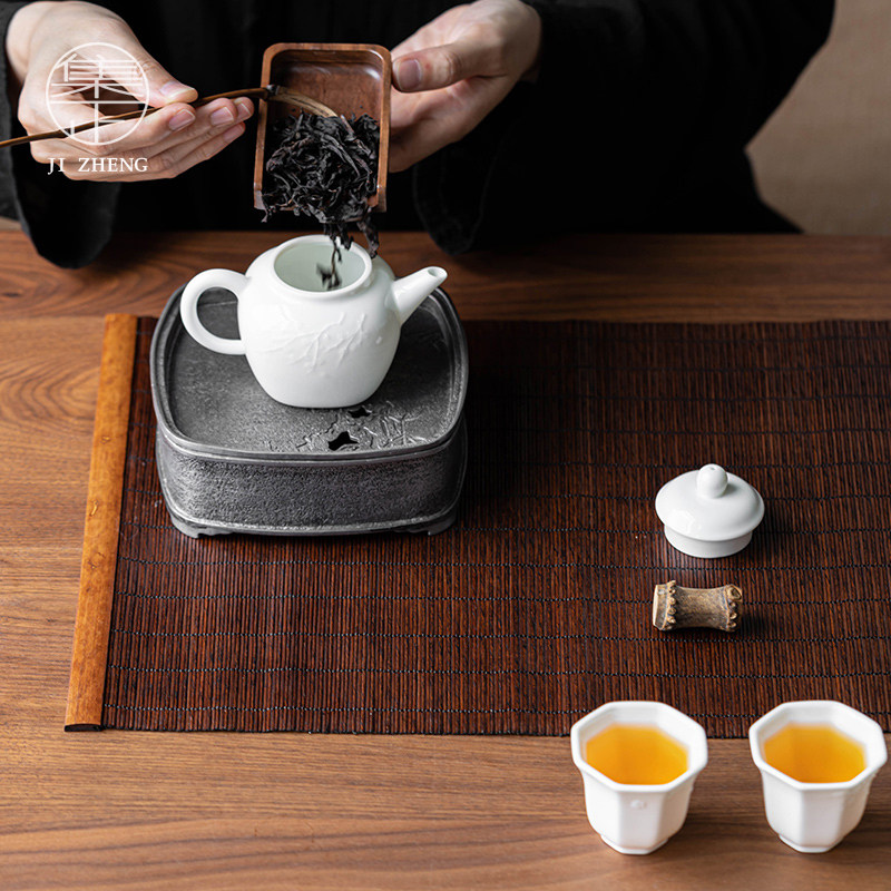 集正 褐色竹茶席 双面禅意复古斑竹干泡席日式茶帘桌旗竹制茶垫