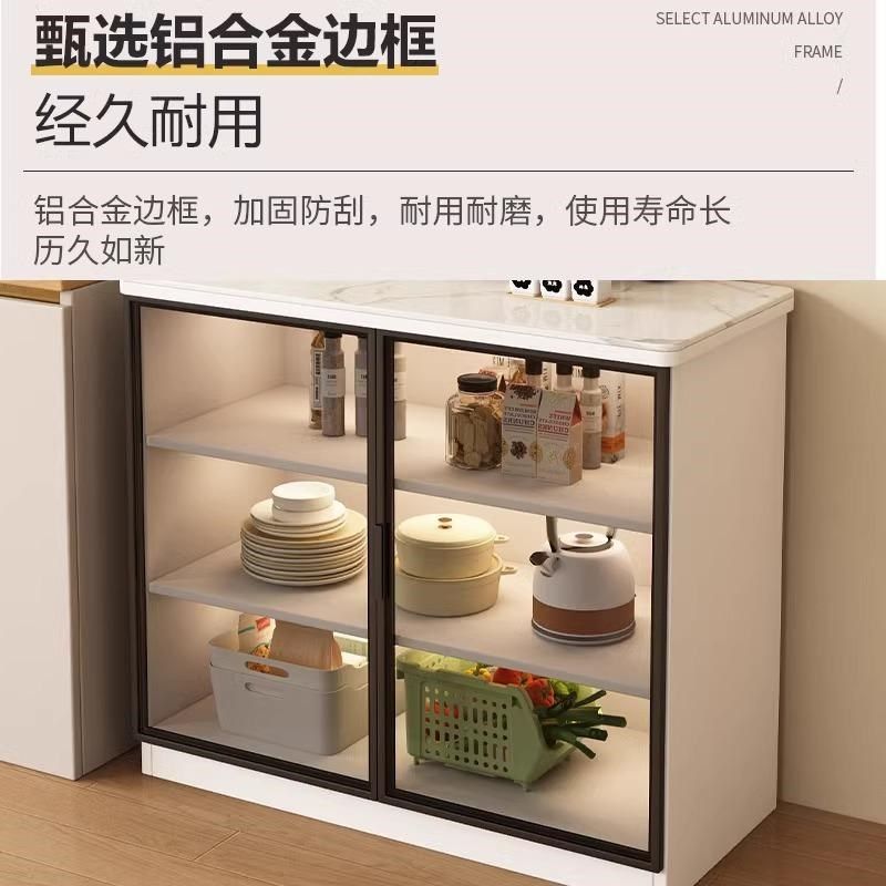 岩板厨房置物柜多功能切菜桌操作台多层餐边储物柜小岛台微波炉柜