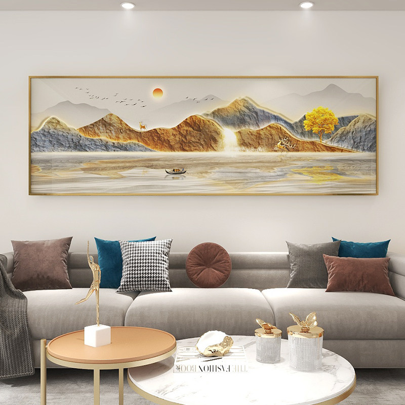 旭日东升客厅装饰画沙发背景墙轻奢高级感新款山水风景画挂画