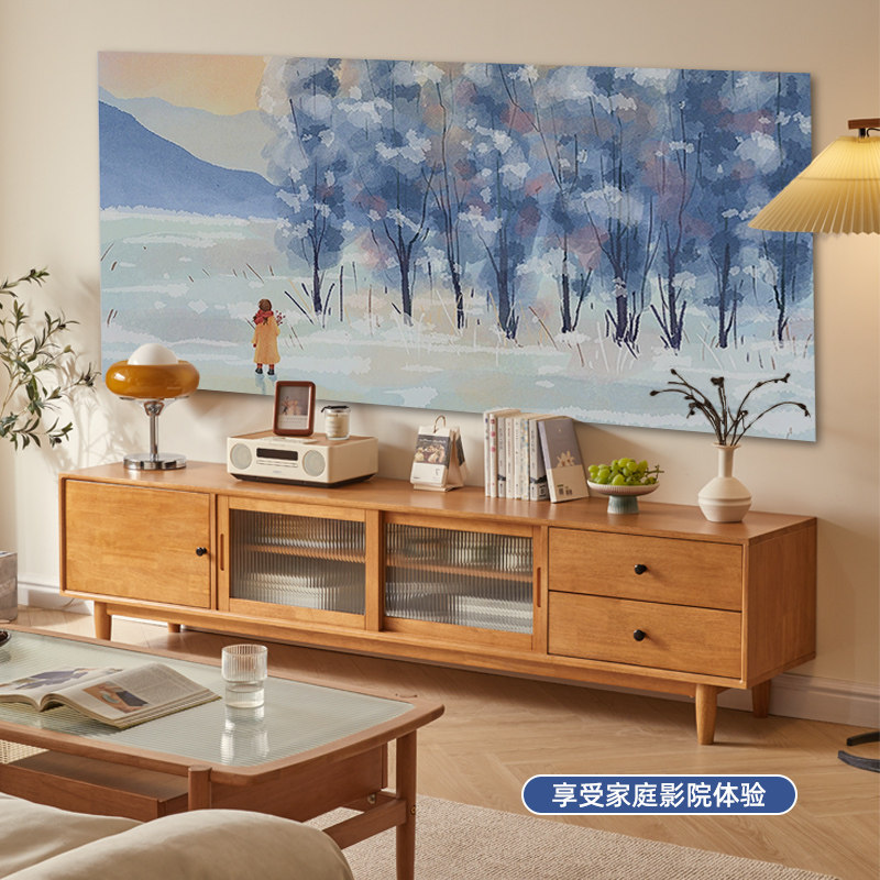实木电视柜茶几组合客厅储物柜小户型电视机收纳柜卧室地柜原木风