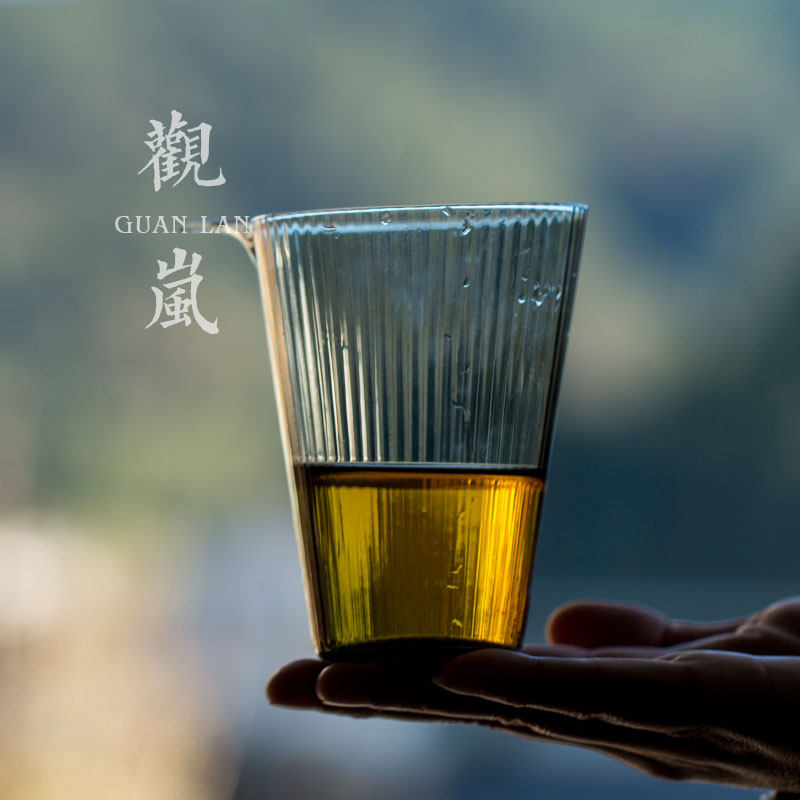 观岚日式透明竖纹玻璃公道杯加厚耐热茶海家用分茶器功夫茶具公杯