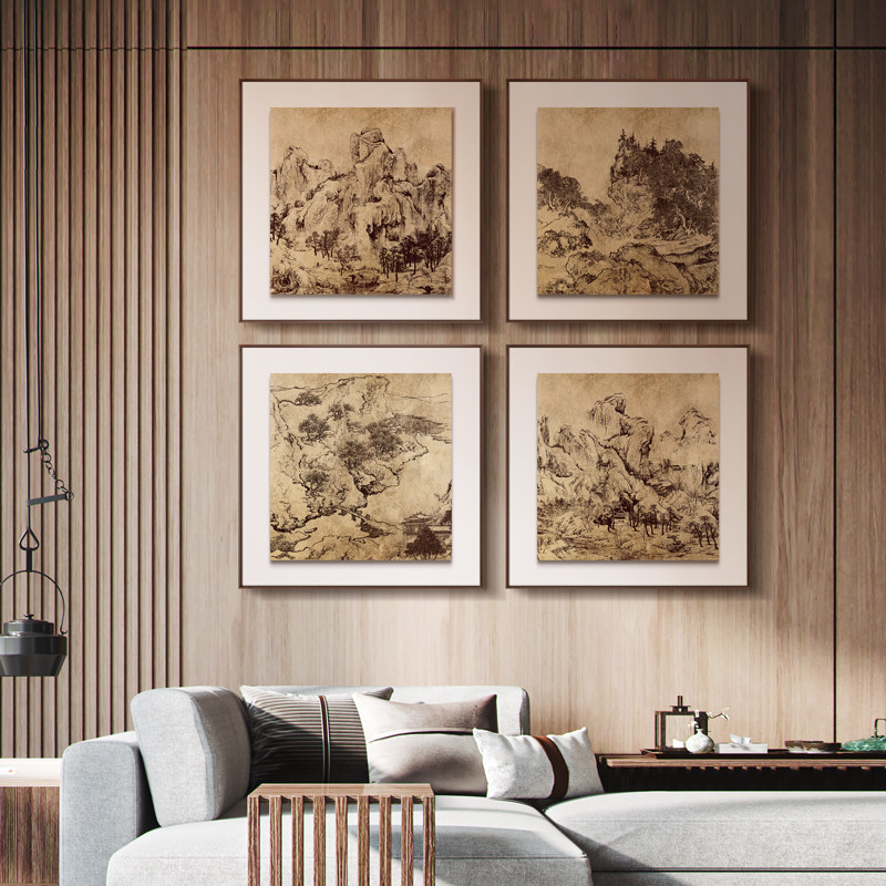新中式客厅沙发背景装饰画山水秋色风景玄关过道壁饰餐厅浮雕挂画
