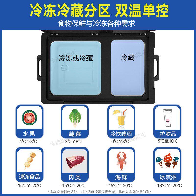 冰虎车载冰箱压缩机制冷车家两用双开门冷冻冷藏12v24v货车小冰箱