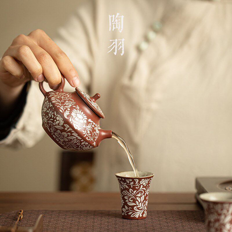 老岩泥粉引一壶二杯高档功夫茶具套装家用陶瓷泡茶壶茶杯礼盒装