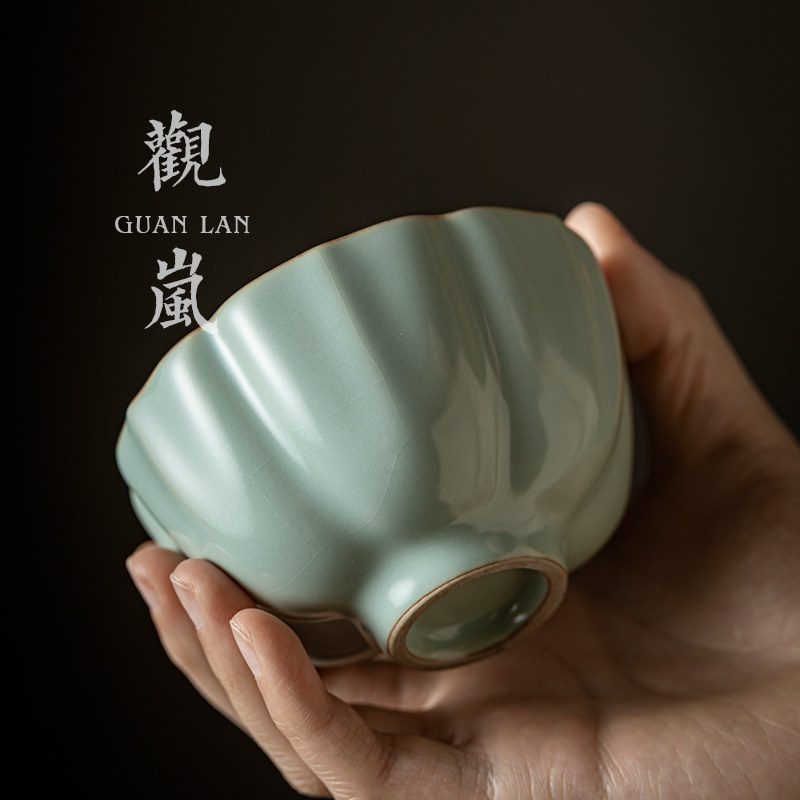 天青汝窑荷花杯功夫茶杯茶碗个人杯普洱品茗杯汝瓷茶具大号主人杯