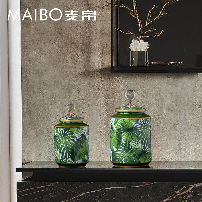 简约北欧风陶瓷罐花瓶带盖子水晶家居桌面办公桌插花装饰品