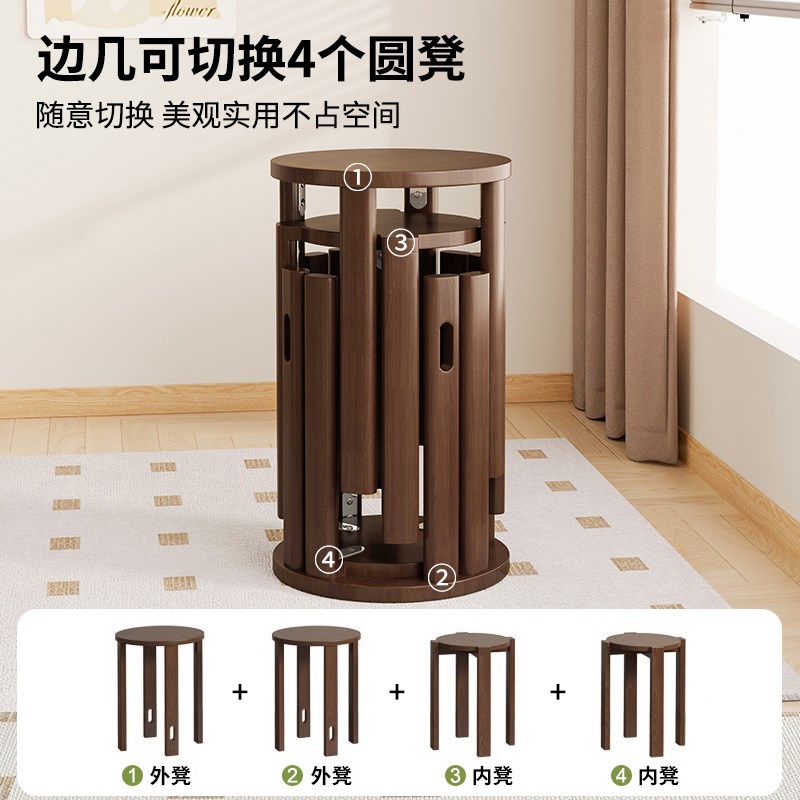 实木凳子可叠放家用叠叠乐带滑轮收纳堆叠凳客人备用凳新中式圆凳