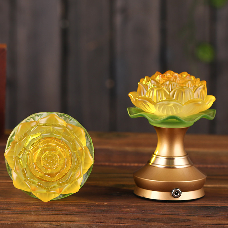 格宏 琉璃莲花灯佛供灯LED七彩家用插电合金荷花灯佛具长明灯