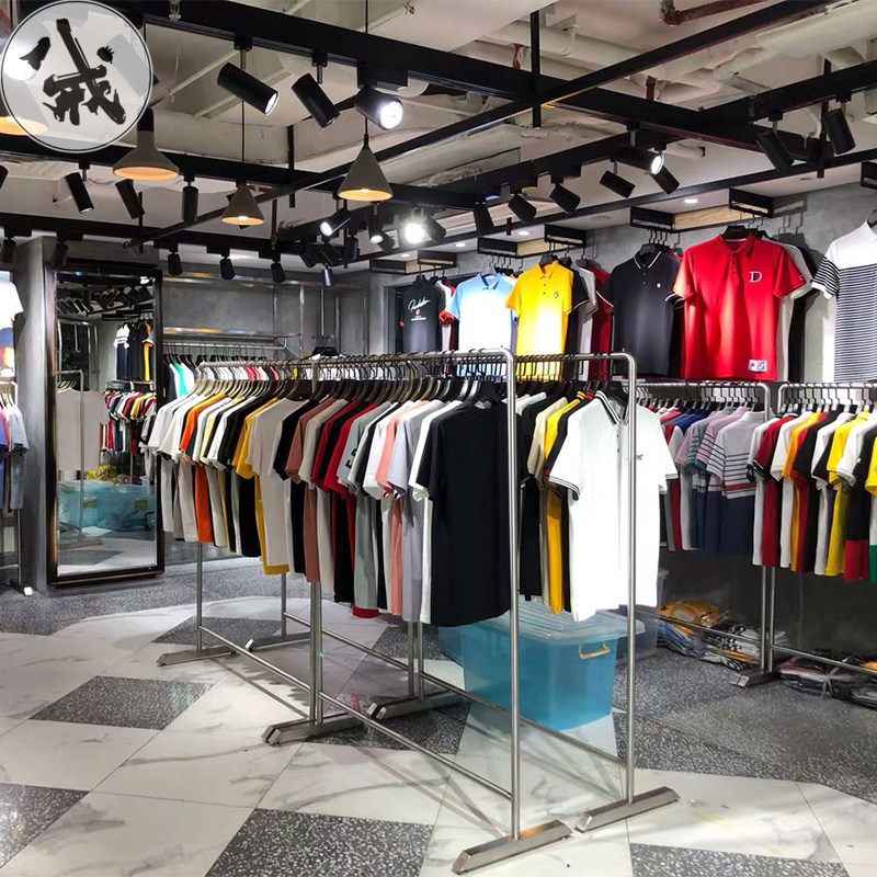 服装店展示架落地式金色不锈钢简约中岛挂衣架陈列正挂女装店货架
