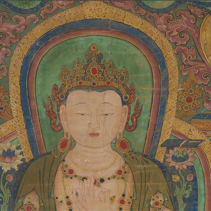 明代 文殊菩萨坐像佛画佛像佛类挂画微喷复制品画稿工笔人物绢布