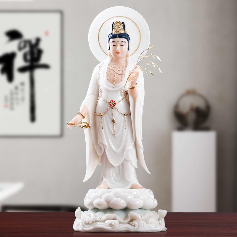 汉白玉西方三圣佛像供奉阿弥陀佛接引像南海观音菩萨大势至摆件