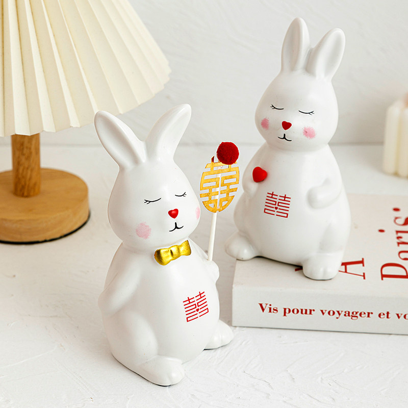 可爱创意情侣兔子摆件一对婚房装饰品闺蜜订婚新婚结婚礼物送新人