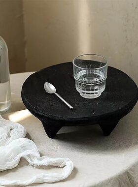 秘密卡车黑色实木高脚托盘装饰摆件四脚侘寂风矮脚碳化木墩平盘