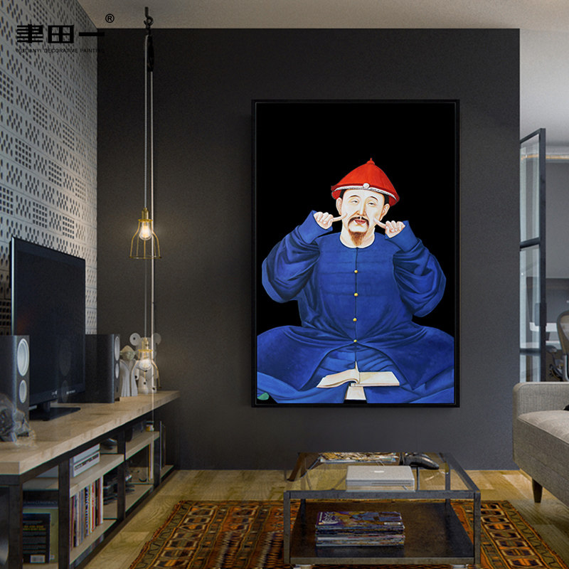 新中式人物装饰画幽默客厅沙发背景墙挂画走廊过道壁画竖版玄关画