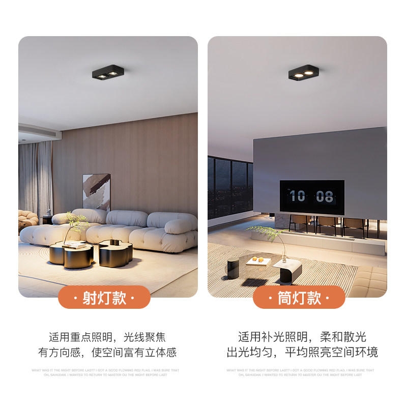 铝质双头防眩光吸顶射灯 超薄方形可调角度家用客厅无主灯设计
