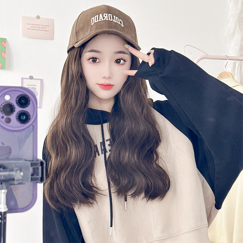 假发一体帽子时尚假发女长发真发全真人发自然网红全头套2025新款