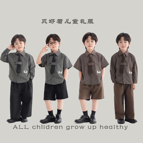 男童衬衣套装春夏新款竖条纹儿童衬衫短裤韩版帅气礼服西装演出服