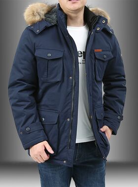冬季男士棉衣加大加肥青中年加绒保暖棉服工装户外多口袋加厚外套