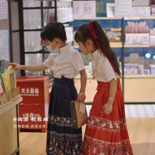 西桥朱丹红 汉服女童马面裙明代夏薄款儿童女宝宝套中国风半身裙