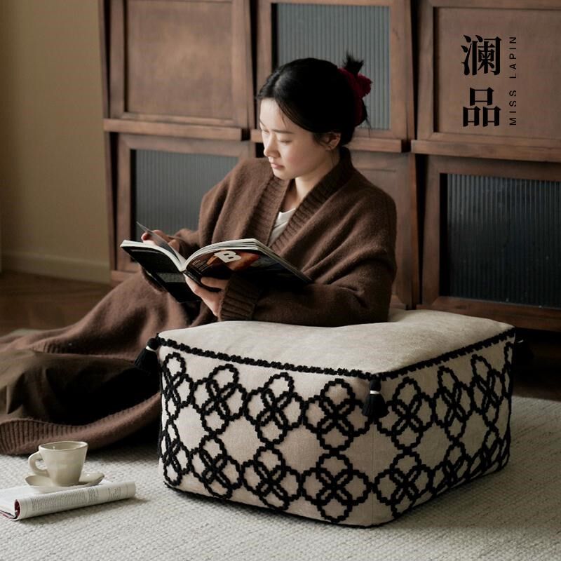 澜品红装立体绣花绒感国潮蒲团坐墩客厅墩子坐垫凳沙发垫凳子