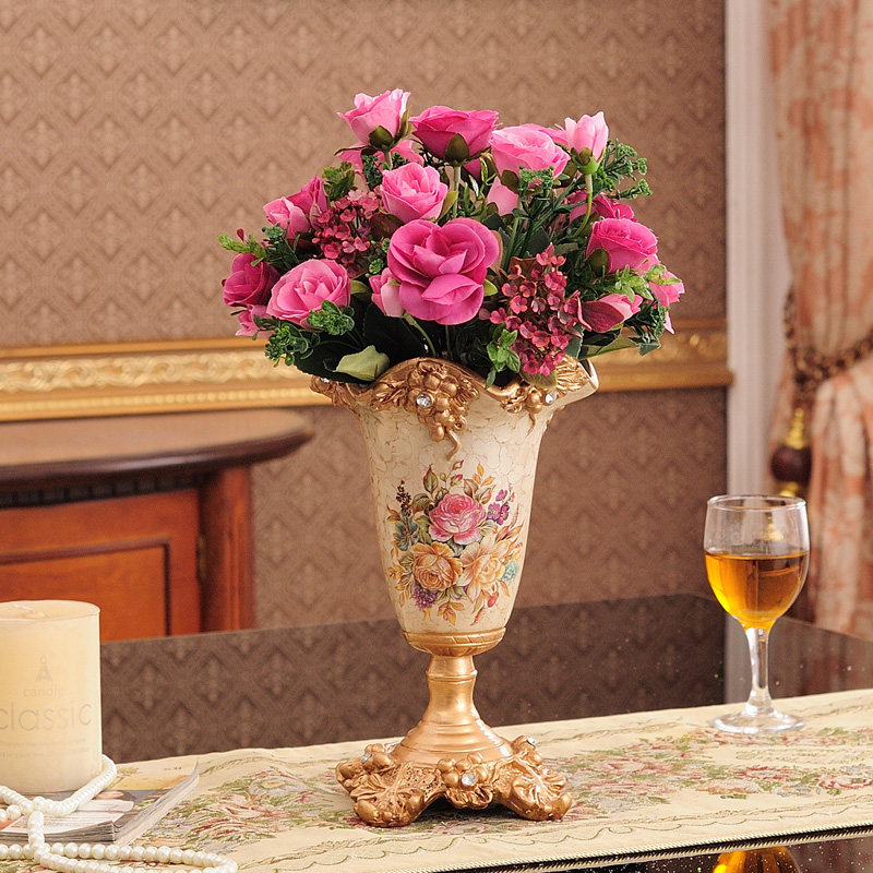 欧式工艺塑料花瓶摆件复古奢华客厅插花餐桌酒店婚礼新家装饰