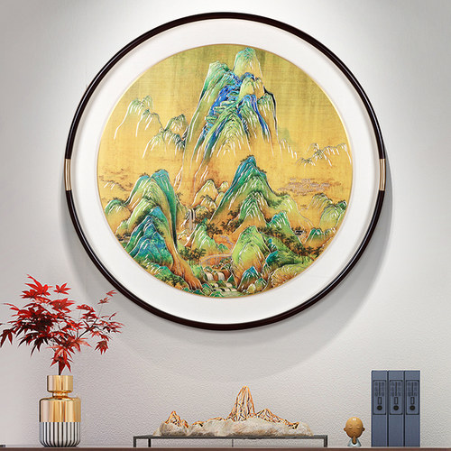 新中式入户玄关装饰画客厅背景墙挂画高档大气餐厅走廊过道铜雕画