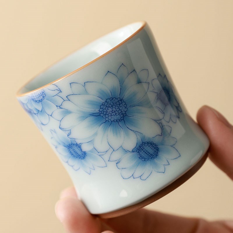 青花瓷向阳花功夫茶杯套装女士品茗喝茶主人杯送妈妈闺蜜生日礼物