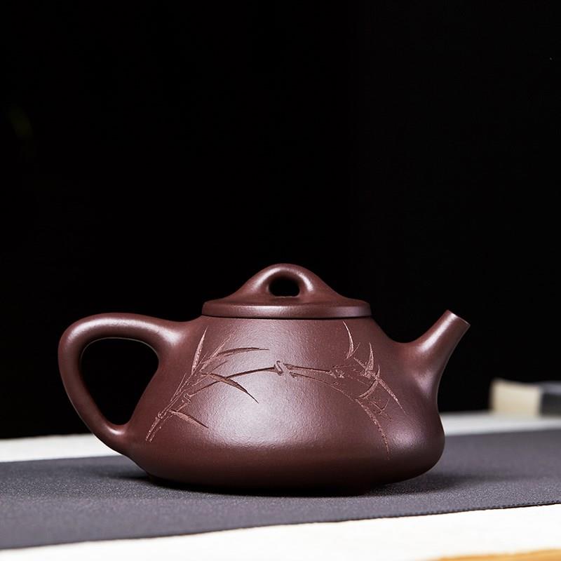 尊壶宜兴纯全手工紫砂壶名家刻绘子冶石瓢刻竹紫沙泡茶壶家用茶具