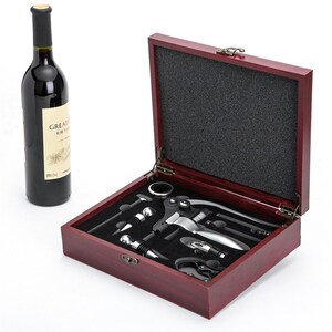 家用红酒开瓶器套装 创意酒具礼盒装 伯纳特九件套双层皮盒组
