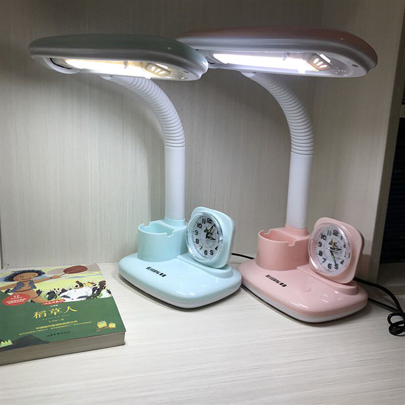 华雄护眼台灯儿童学习书桌写字宿舍卧室床头阅读带闹钟夜灯三色灯