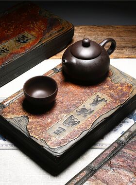 歙砚古书干泡台小茶盘原石头安徽老坑高档砚台茶台茶海壶承手工