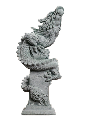 国潮风大号青砂石盘龙柱麒麟摆件创意家居客厅玄关庭院造景装饰品