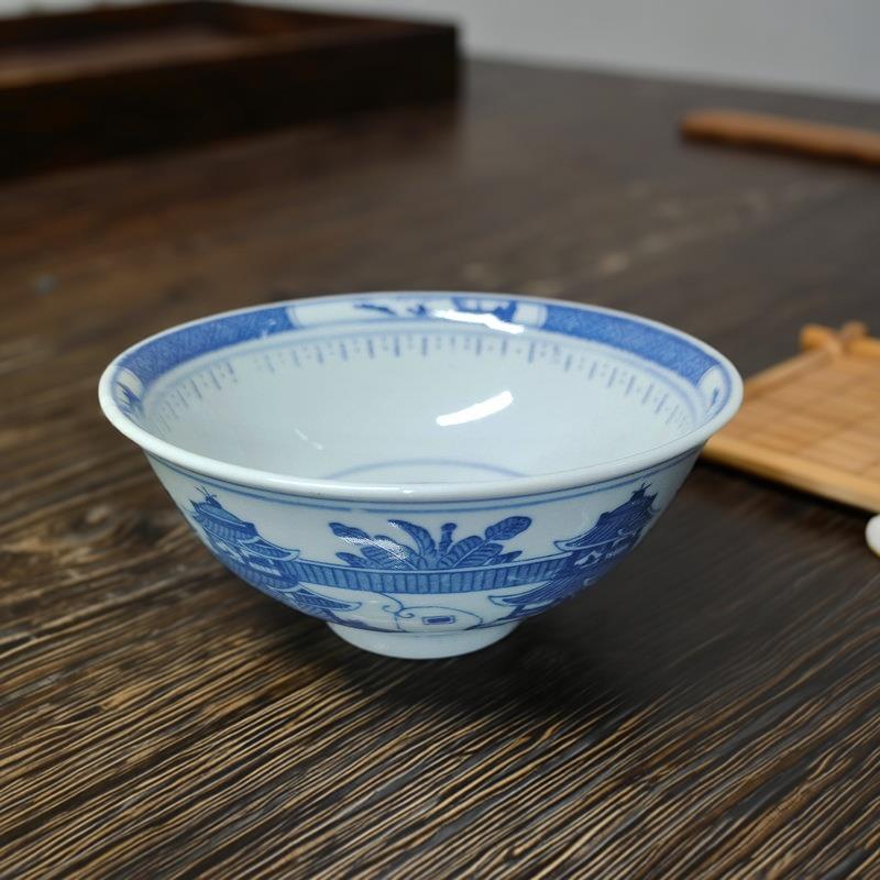 包老景德镇567老厂瓷/人民瓷厂青花梧桐5英寸翻口饭碗/怀旧老餐具
