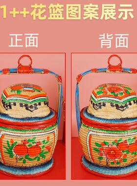 潮汕婚嫁娶结婚喜庆用品竹制品纯手工彩绘花篮潮州竹艺迷你竹篮子