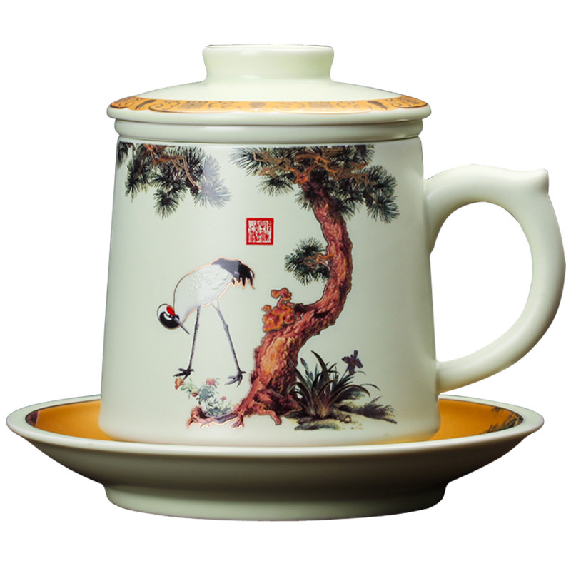 过滤泡茶杯陶瓷带盖办公室大水杯子家用个人茶具高档礼品杯景德镇
