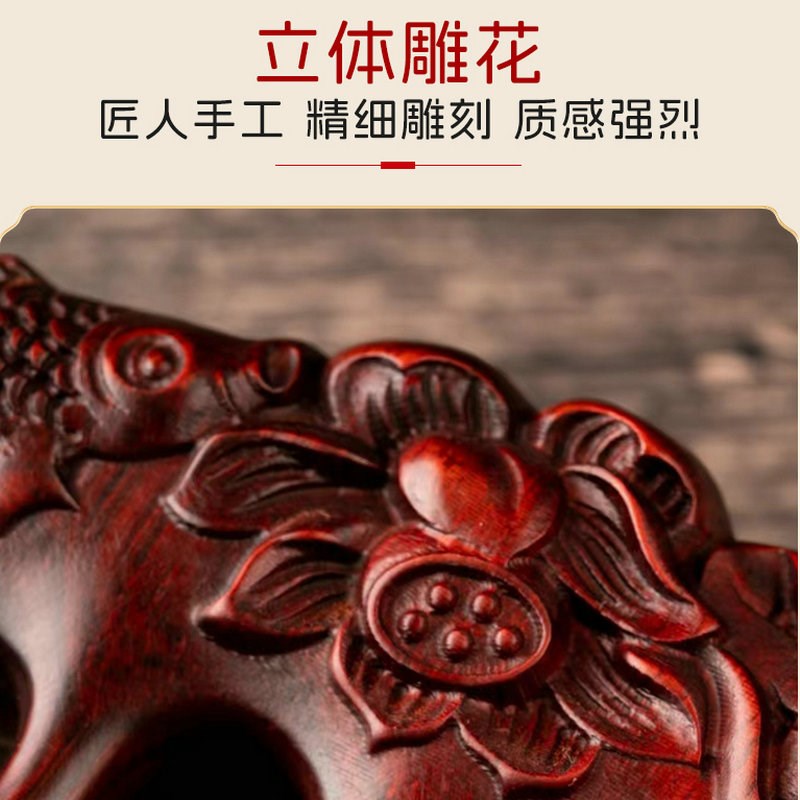 小叶紫檀木梳子按摩梳雕花荷花五齿宽齿梳女士长发头疗经络礼盒装